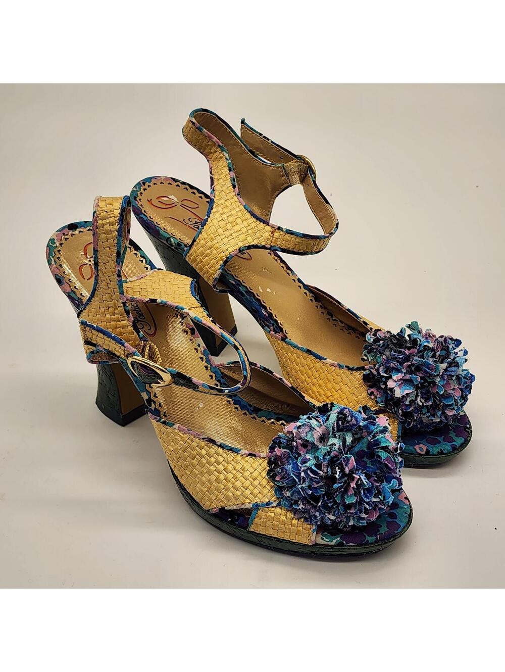 Poetic License Speak Louder Floral Straw Heels Sandals Anthropologie 36.5 6